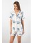 Kadın Desenli Dokuma Şort Pijama Takım 3605/EKRU 2