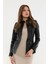 Basics&more Kadın Fermuar Detaylı Siyah Deri Ceket - B16 2