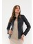 Basics&more Kadın Fermuar Detaylı Koyu Mavi Deri Ceket - B16 2