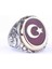 925 Ayar Gümüş ve Bronz Oval Kırmızı Mineli Ay Yıldız Desenli Erkek Yüzük 4