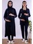 Lacivert Tesettürlü Uzun Sabahlıklı Hamile Lohusa Pijama Takımı BYL2T24072 1