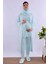 Lacivert Tesettürlü Uzun Sabahlıklı Hamile Lohusa Pijama Takımı BYL2T24072 2
