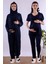 Lacivert Tesettürlü Sabahlıklı Hamile Lohusa Pijama Takımı BYL2T80242 1