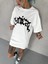 Unisex Bisiklet Yaka Baskılı Oversize T-Shirt - Beyaz 3