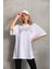 Unisex Taş Desenli Oversize T-Shirt - Beyaz 4