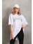 Unisex Taş Desenli Oversize T-Shirt - Beyaz 5