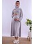 Gri Tesettürlü Sabahlıklı Hamile Lohusa Gecelik Takım BYL2T24022 2