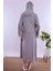 Gri Tesettürlü Sabahlıklı Hamile Lohusa Gecelik Takım BYL2T24022 3