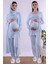 Lacivert Tesettürlü Uzun Sabahlıklı Hamile Lohusa Pijama Takımı BYL2T24072 1