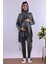 Gri Tesettürlü Sabahlıklı Hamile Lohusa Pijama Takımı BYL2T24012 2