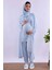 Lacivert Tesettürlü Uzun Sabahlıklı Hamile Lohusa Pijama Takımı BYL2T24072 2