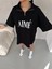 Unisex Yarım Fermuarlı Baskılı T-Shirt - Siyah 3
