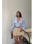 Crop Poplin Gömlek Yaka Kenar Dantel Detaylı - Bebe Mavi 1