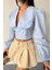 Crop Poplin Gömlek Yaka Kenar Dantel Detaylı - Bebe Mavi 3