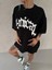 Unisex Bisiklet Yaka Baskılı Oversize T-Shirt - Siyah 4