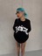 Unisex Bisiklet Yaka Baskılı Oversize T-Shirt - Siyah 5