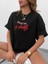 Unisex Bisiklet Yaka Baskılı Oversize T-Shirt - Siyah 2