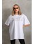Unisex Taş Desenli Oversize T-Shirt - Beyaz 5