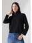 Selanik Fermuarlı Gömlek Yaka Basic Kadın Sweatshirt 21986 Siyah 1