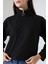 Selanik Fermuarlı Gömlek Yaka Basic Kadın Sweatshirt 21986 Siyah 2