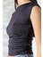 Kayık Yaka Japone Kol Büzgülü Basic Kolsuz Kadın T-Shirt 21895 Füme 2