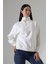 Fermuarlı Gömlek Yaka Oversize Geniş Salaş Basic Kadın Sweatshirt 21971 Ekru 1