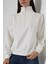 Fermuarlı Gömlek Yaka Oversize Geniş Salaş Basic Kadın Sweatshirt 21971 Ekru 2