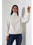 Fermuarlı Gömlek Yaka Oversize Geniş Salaş Basic Kadın Sweatshirt 21971 Ekru 3