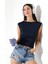 Kayık Yaka Japone Kol Büzgülü Basic Kolsuz Kadın T-Shirt 21895 Lacivert 1