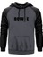 David Bowie Logo Gri Renk Reglan Kol Kapşonlu Sweatshirt 1