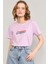 Çetinkaya Fithit 8483 Bayan Bisiklet Yaka 30/1 Compact Penye Süprem Baskılı T-Shirt Lila 1