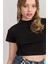 Çetinkaya Fithit 8429 Bayan Bisiklet Yaka 30/1 Compact Penye Süprem Crop T-Shirt Siyah 3