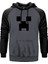 Minecraft Creeper Face Gri Renk Reglan Kol Kapşonlu Sweatshirt 1