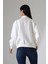 Fermuarlı Gömlek Yaka Oversize Geniş Salaş Basic Kadın Sweatshirt 21971 Ekru 4