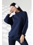 Yarım Balıkçı Yaka Şardonlu Salaş Basic Kadın Oversize Tunik Sweatshirt 21910 Lacivert 1