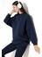 Yarım Balıkçı Yaka Şardonlu Salaş Basic Kadın Oversize Tunik Sweatshirt 21910 Lacivert 2