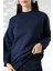 Yarım Balıkçı Yaka Şardonlu Salaş Basic Kadın Oversize Tunik Sweatshirt 21910 Lacivert 3