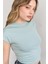 Çetinkaya Fithit 3266 Bayan Bisiklet Yaka 30/1 Compact Penye Süprem Crop T-Shirt Eski Yeşil 3