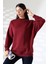 Yarım Balıkçı Yaka Şardonlu Salaş Basic Kadın Oversize Tunik Sweatshirt 21910 Bordo 1