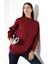 Yarım Balıkçı Yaka Şardonlu Salaş Basic Kadın Oversize Tunik Sweatshirt 21910 Bordo 2