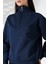 Fermuarlı Gömlek Yaka Oversize Geniş Salaş Basic Kadın Sweatshirt 21971 Lacivert 2