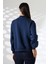Fermuarlı Gömlek Yaka Oversize Geniş Salaş Basic Kadın Sweatshirt 21971 Lacivert 4