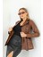 Basics&more Kadın Kuşak Detaylı Kestane Deri Ceket - B2228 3