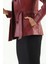 Basics&more Kadın Kuşak Detaylı Bordo Deri Ceket - B2228 4