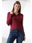 Düğmesiz Gömlek Yaka Uzun Kol Basic Kadın T-Shirt 21938 Bordo 1