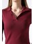 Düğmesiz Gömlek Yaka Uzun Kol Basic Kadın T-Shirt 21938 Bordo 2
