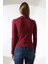 Düğmesiz Gömlek Yaka Uzun Kol Basic Kadın T-Shirt 21938 Bordo 4