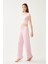 Kadın Pembe Dublin Crop Üst Geniş Paça Pantolon Pijama Takım 3