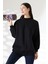 Yarım Balıkçı Yaka Şardonlu Salaş Basic Kadın Oversize Tunik Sweatshirt 21910 Siyah 1