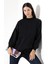 Yarım Balıkçı Yaka Şardonlu Salaş Basic Kadın Oversize Tunik Sweatshirt 21910 Siyah 2